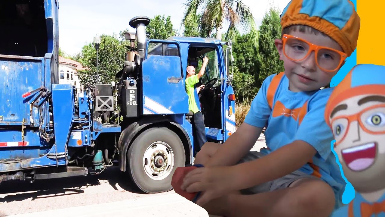 El mejor vídeo del camión de la basura con una niña vestida de Blippi-Casa de juegos Jonathan