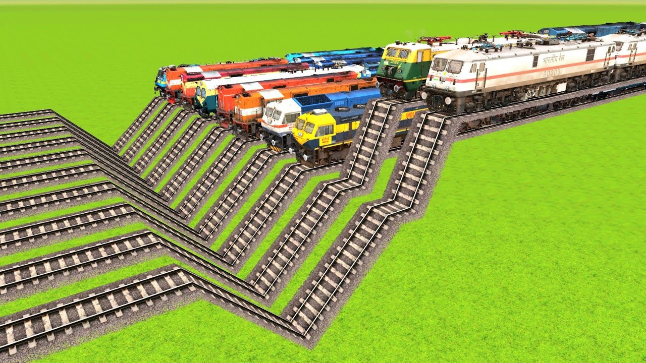 INDIAN TRAINS CROSSING ON NEW UNIQUE ZIGZAG RAILWAY TRACKS 4K TRAIN VIDEO|Train  Simulator|Railworks