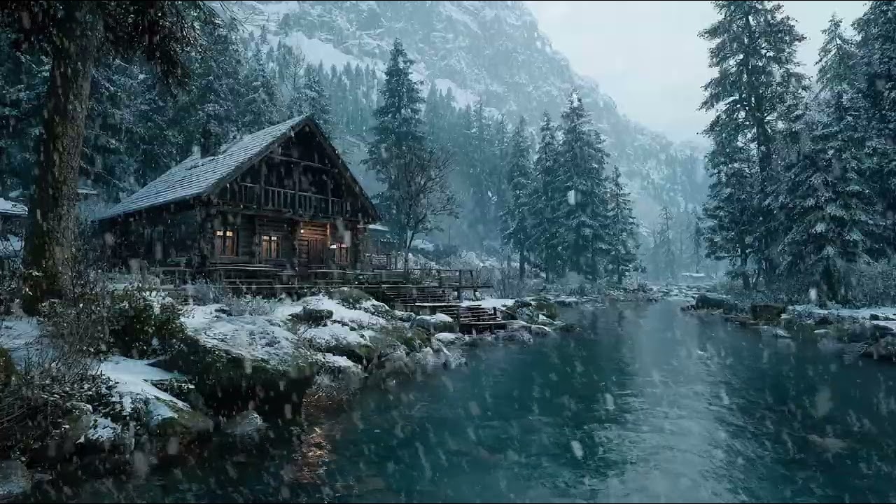 Dark Cold Winter Night Landscape | Snow and Wind Ambience for Sleeping Comfortably All Night