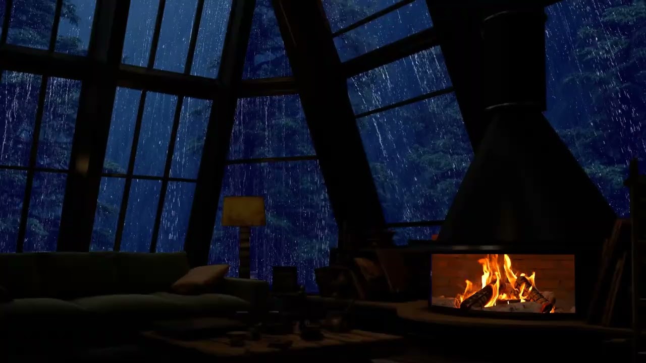 Loft Cabin in the Rainy Forest 🌧🔥 Fireplace Sounds for Sleep, Relaxation, and Dreams