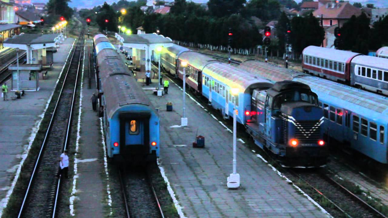 Trains at sunset in Sibiu
