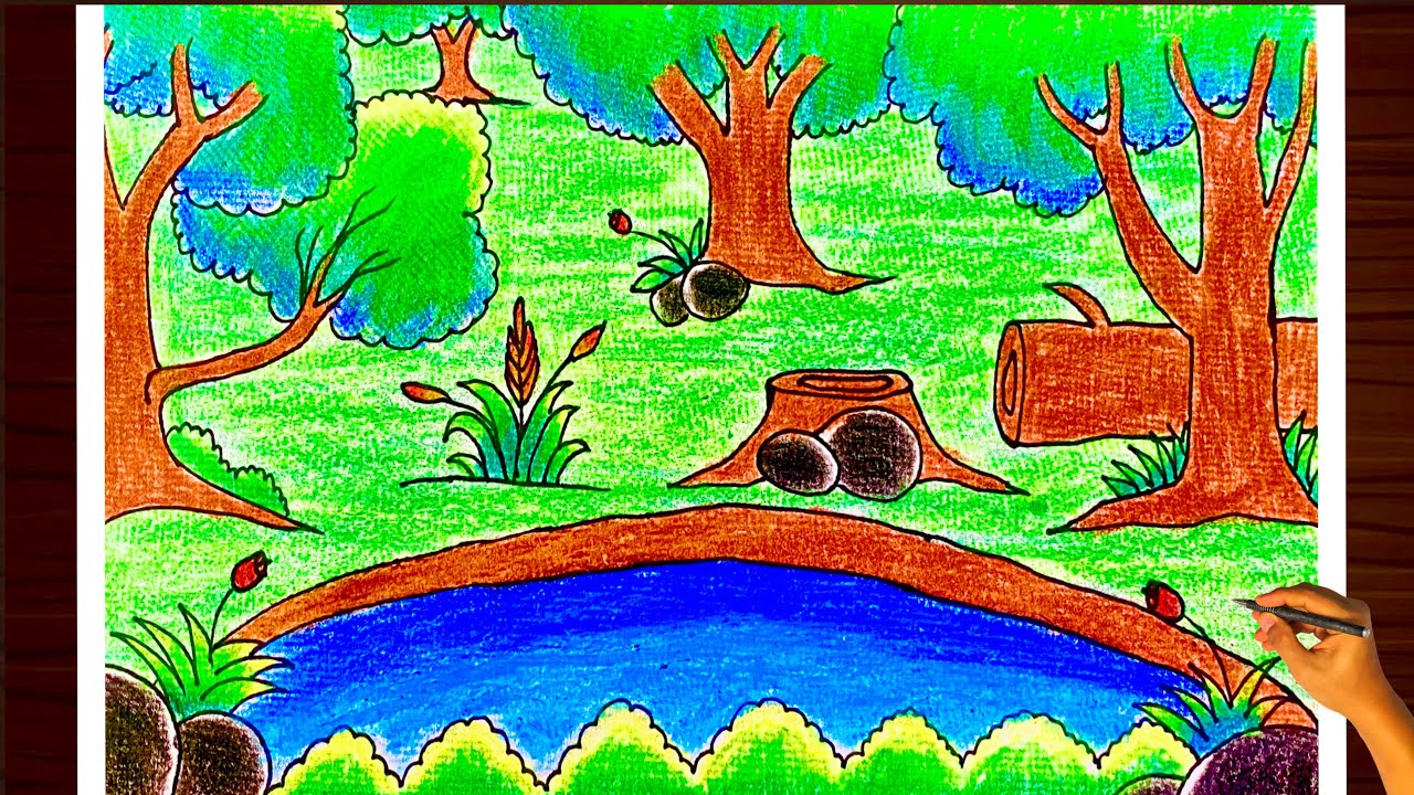 How to draw a forest scenery step by step| Forest drawing easy | Jungle drawing#forest #drawing
