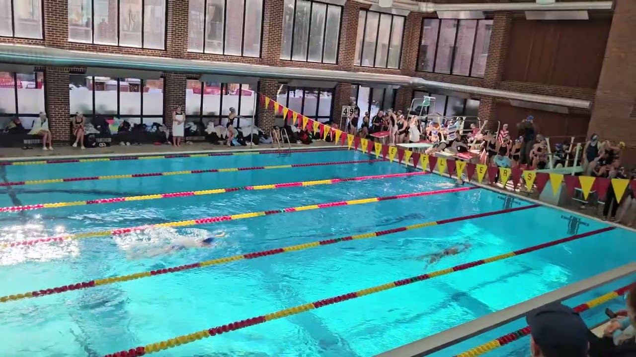 1/31/25 MR vs Notre Dame Girls 18U 200 Medley Relay - lane 4. Siena swims 3rd for butterfly.