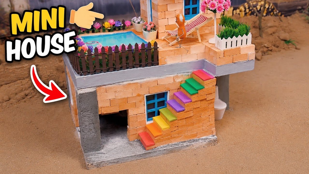 Amazing Mini House Build with a Rooftop Pool! 🏡✨#MiniatureHouse#MiniatureCraft