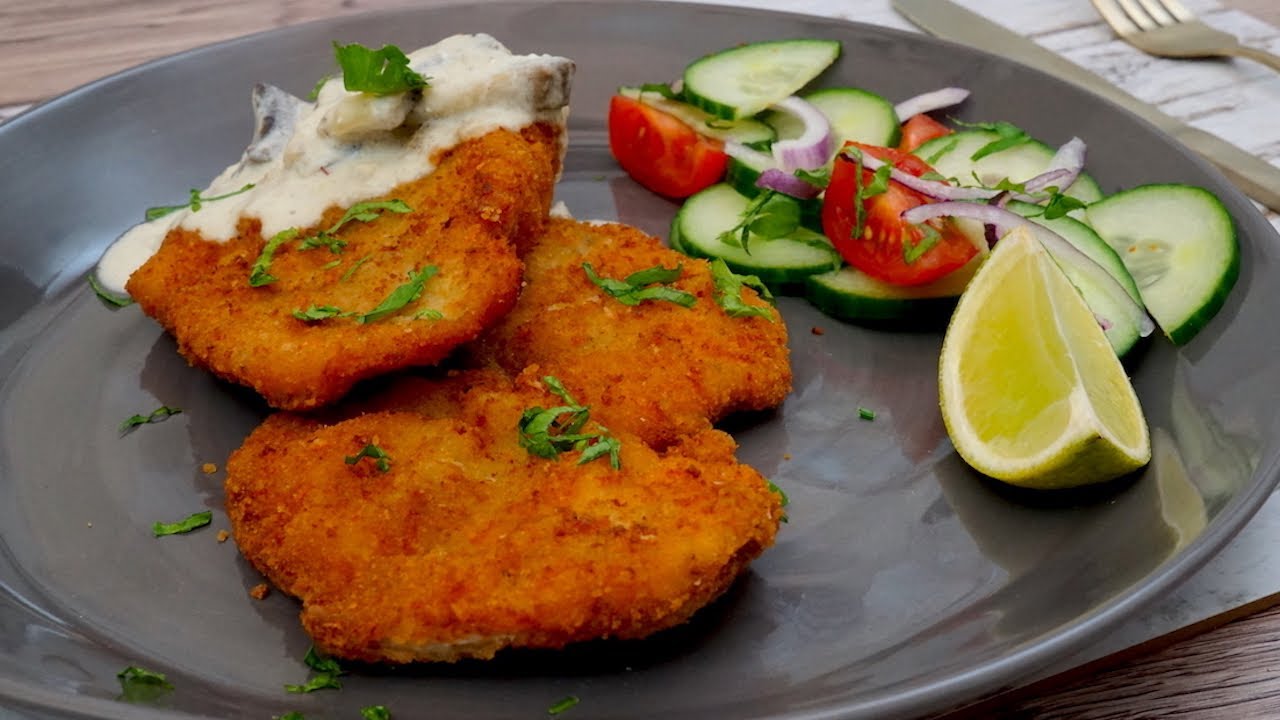 Chicken Schnitzel with mushroom sauce | Perfect Chicken Schnitzel Recipe | Crunchy Chicken Schnitzel