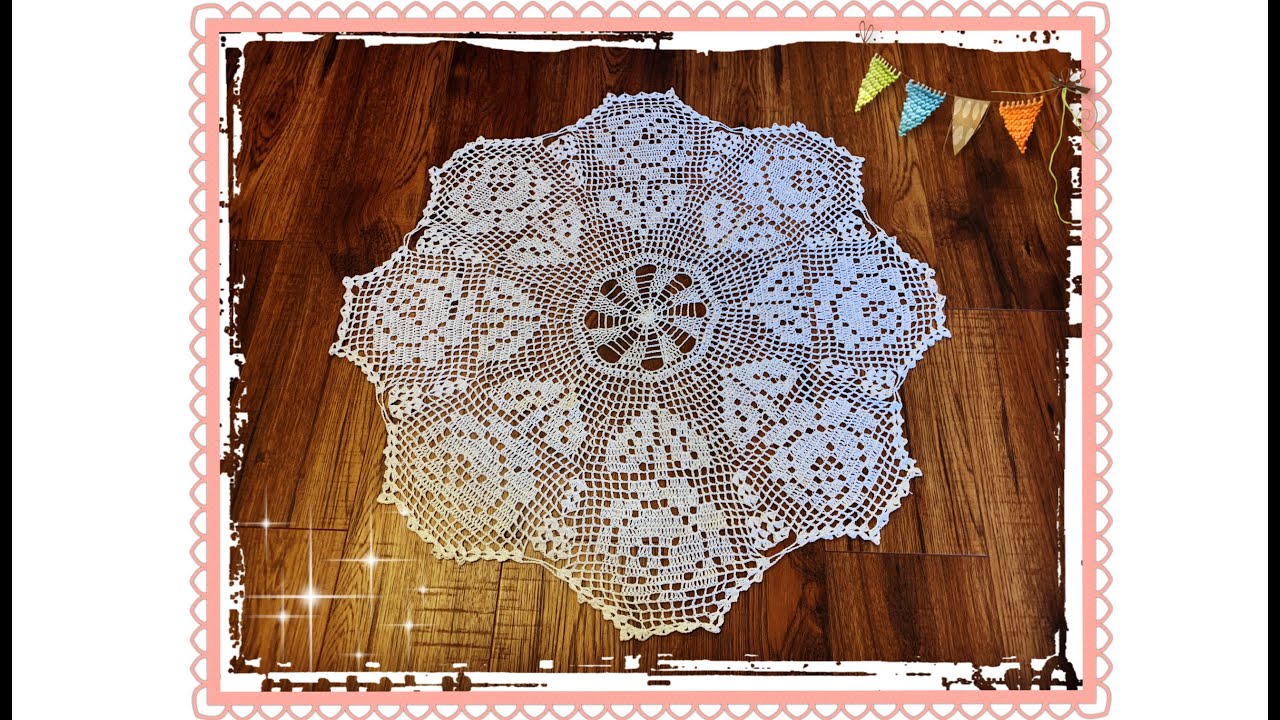 How to crochet doily with 8 roses Part 1 of 3