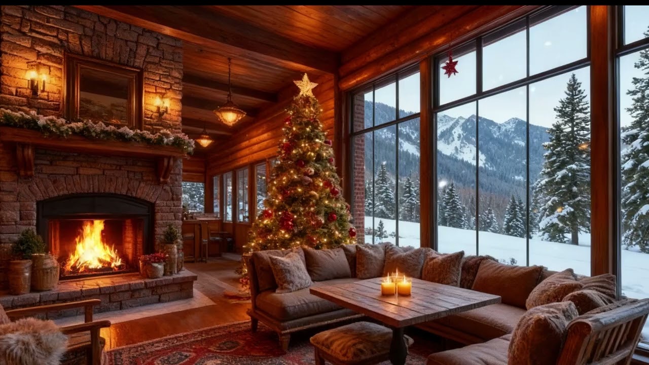 Winter Night Cafe Ambience ❄️ Snowy Fireplace & Smooth Jazz
