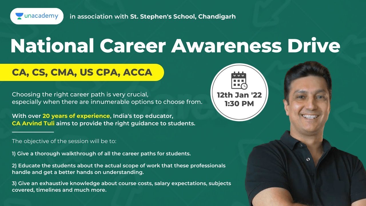 National Career Awareness Drive | CA,CS,CMA,US CPA,ACCA | With CA Arvind Tuli | Unacademy CA