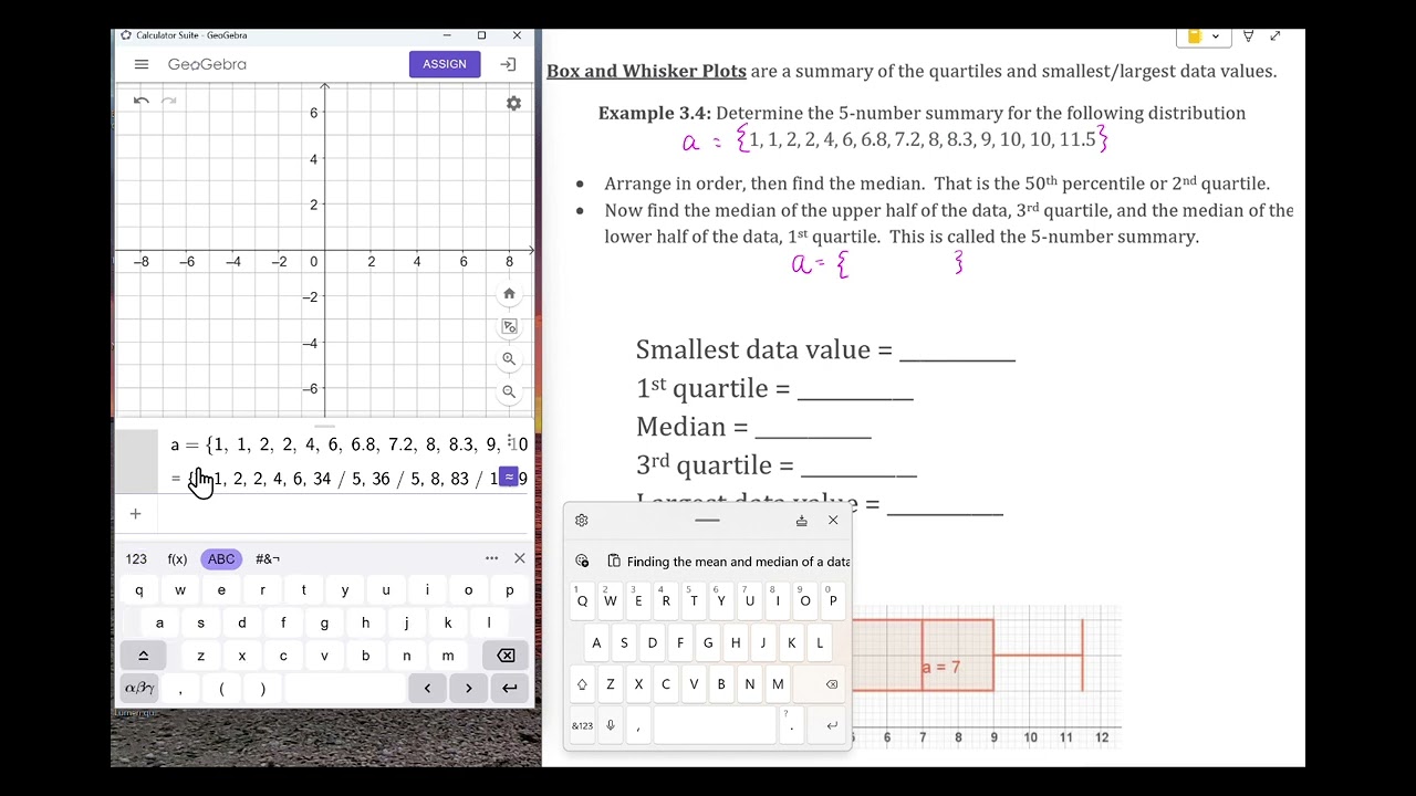 Using Geogebra to find a 5 number summary and create a box and whisker plot