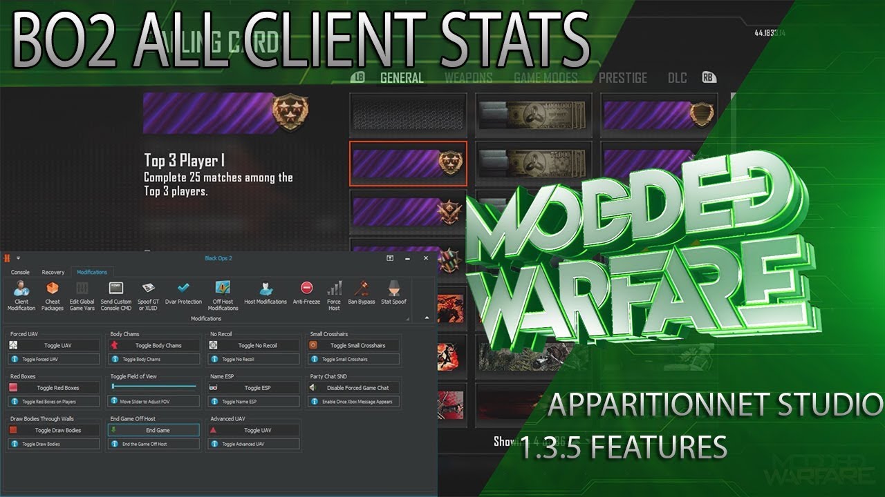 ApparitionNET Studio 1.3.5 Features (BO2 All Client Stats)