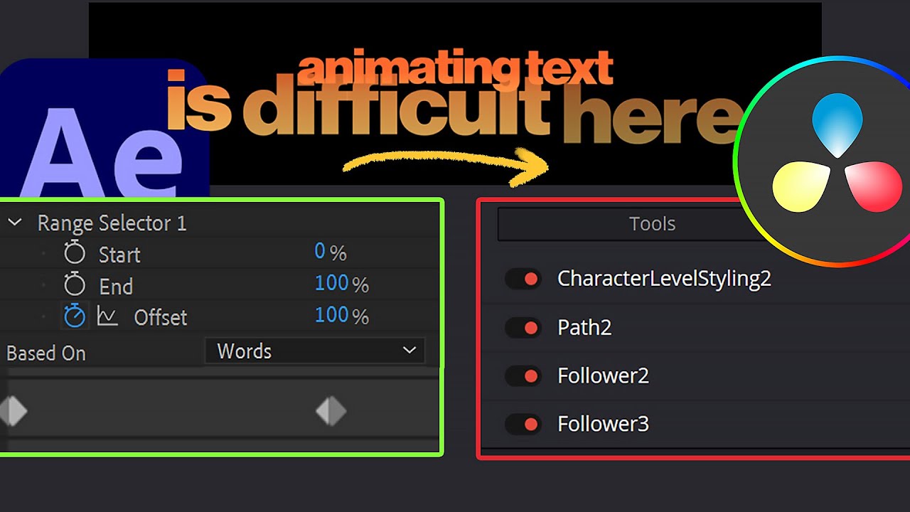 How to animate text like After Effects in Da Vinci Resolve Fusion?