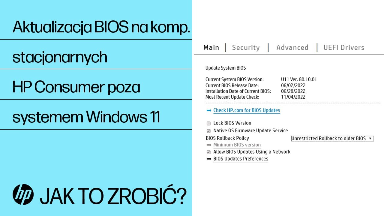 Aktualizacja BIOS na komp. stacjonarnych HP Consumer poza Windows 11 | Komp. HP | HP Support