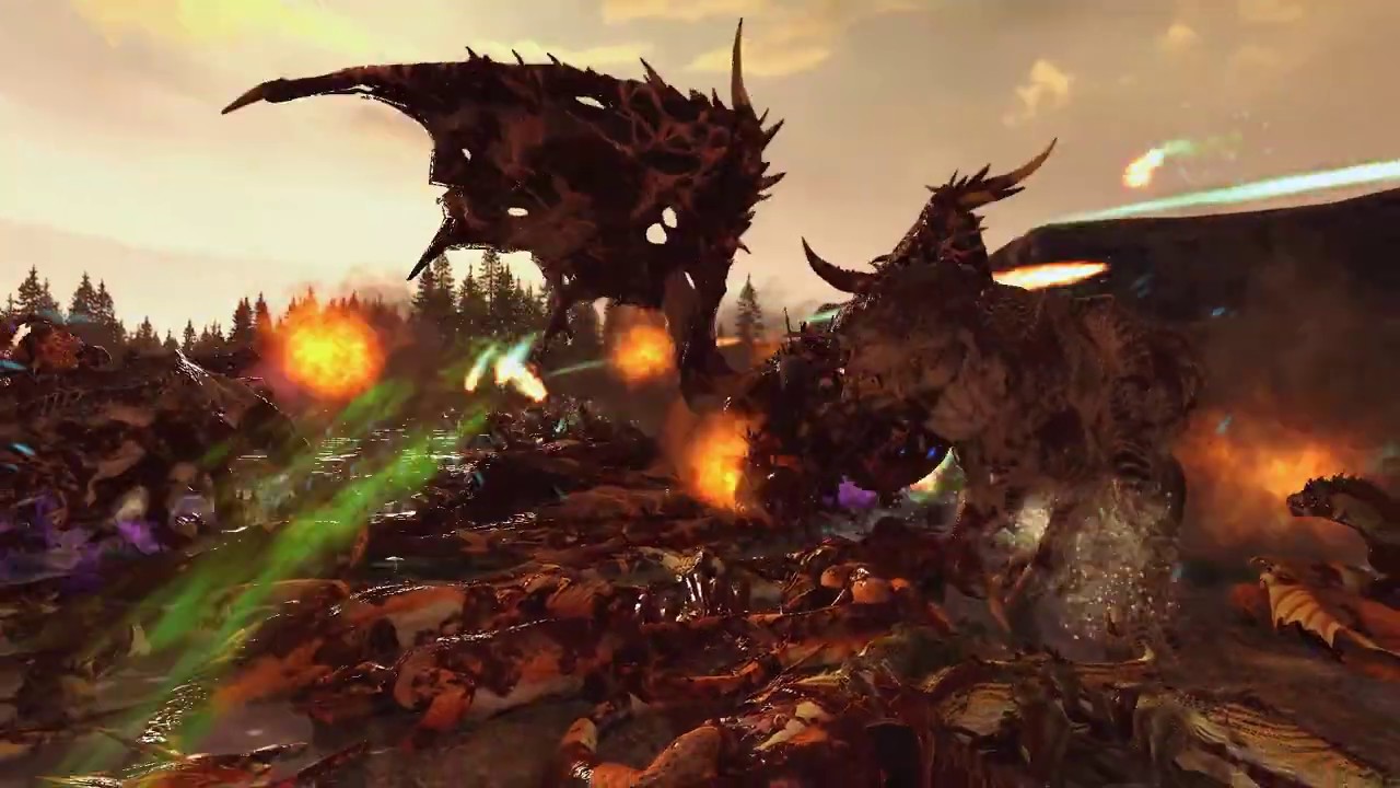 Carnosaurs Skin Wolves and Horned Ones VS Chaos Dragons Salamander Packs and Blood Knights | TW:WH2