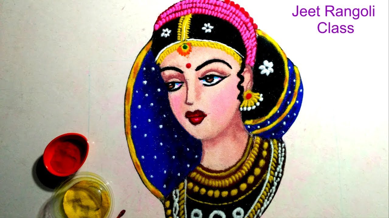 Easy, simple and beautiful portrait rangoli. सरल , सुंदर पोर्ट्रेट रंगोली।