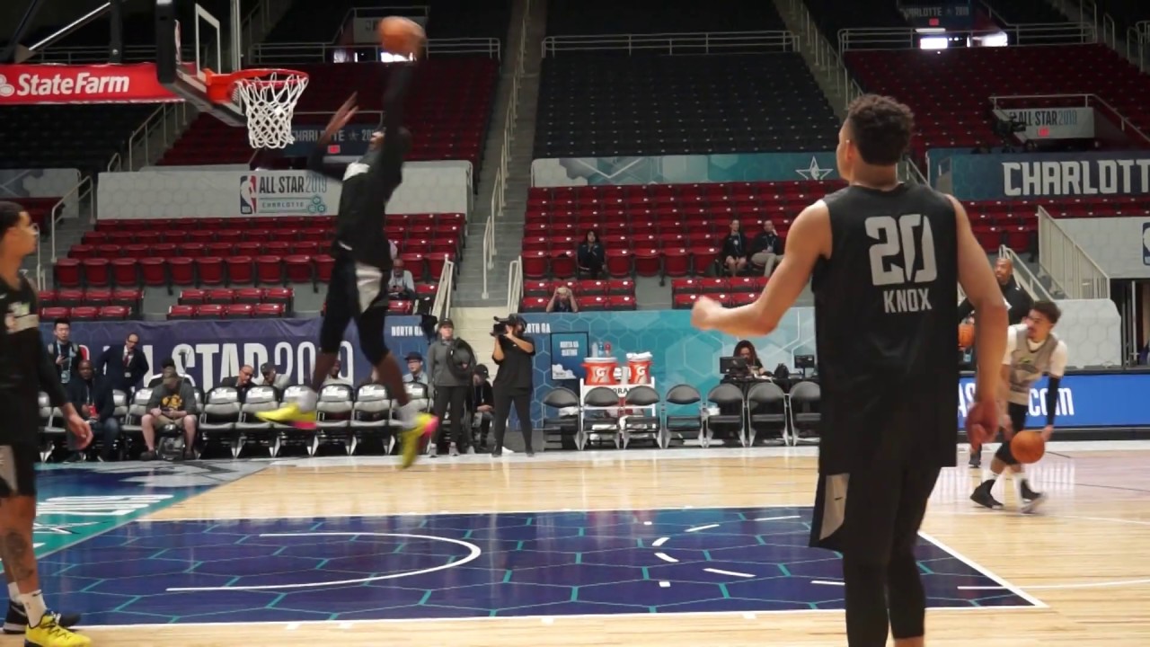 Trae Young almost dunk from an alley oop during 2019 All-Star USA rising stars morning practice