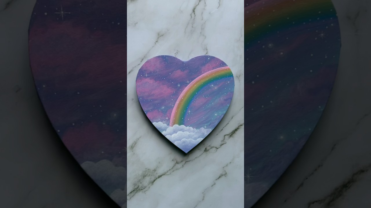 dreamy rainbow on a heart-shaped canvas 🌈💟☁️✨ #art #painting #artwork #artist #shorts