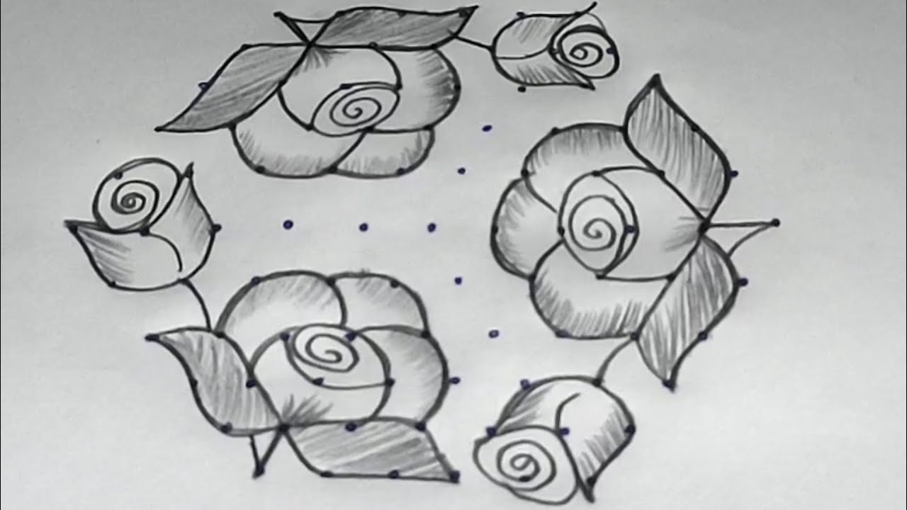 Very beautiful Rose rangoli design /11*6 dot rose rangoli design @mamathacreativerangolidesigns