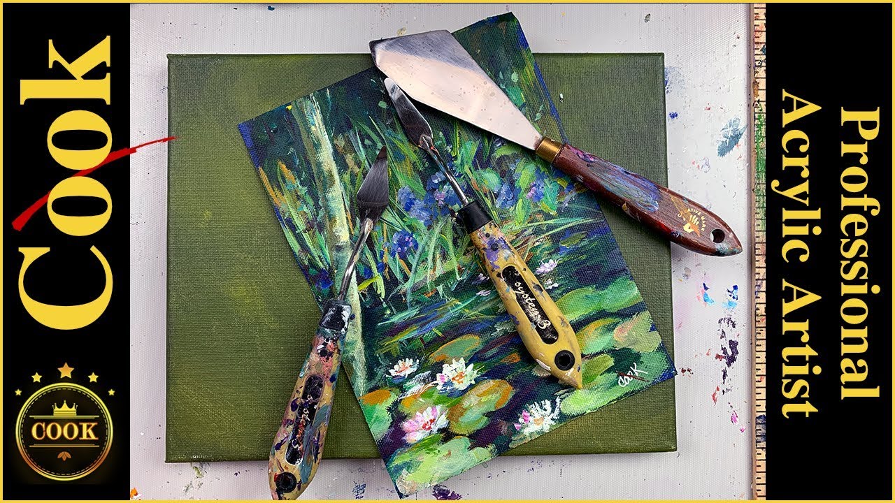 Lilly Pond Palette Knife Acrylic Painting Tutorial for Beginner and Advanced Artists Ginger Cook