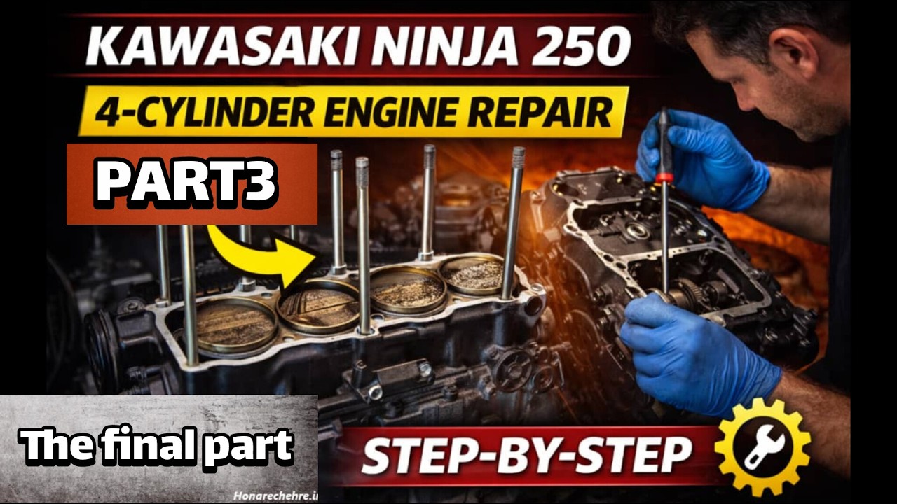 Part 3 and the final part of assembling the Kawasaki Ninja 4‑cylinder engine