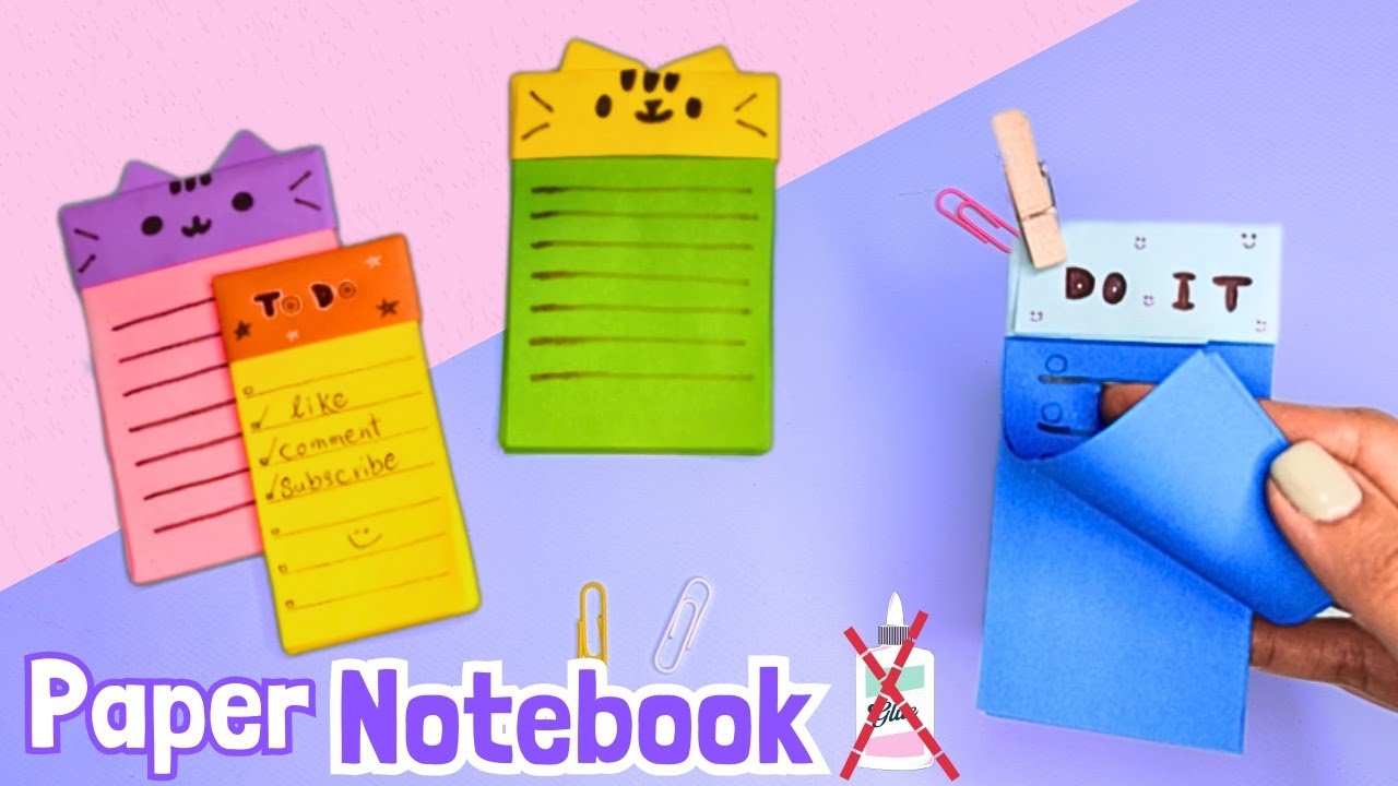 Origami Paper Notebook Cat Pusheen & Frog | How to make paper notebook without glue