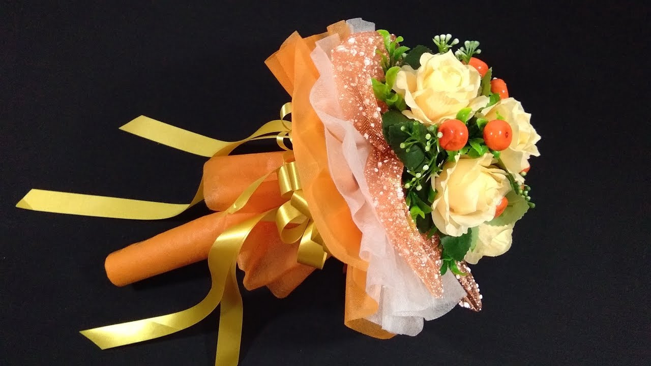 วิธีทำช่อดอกไม้บูเก้สีส้มแบบง่ายๆ เก๋ด้วย How to Make   flower bouquet.