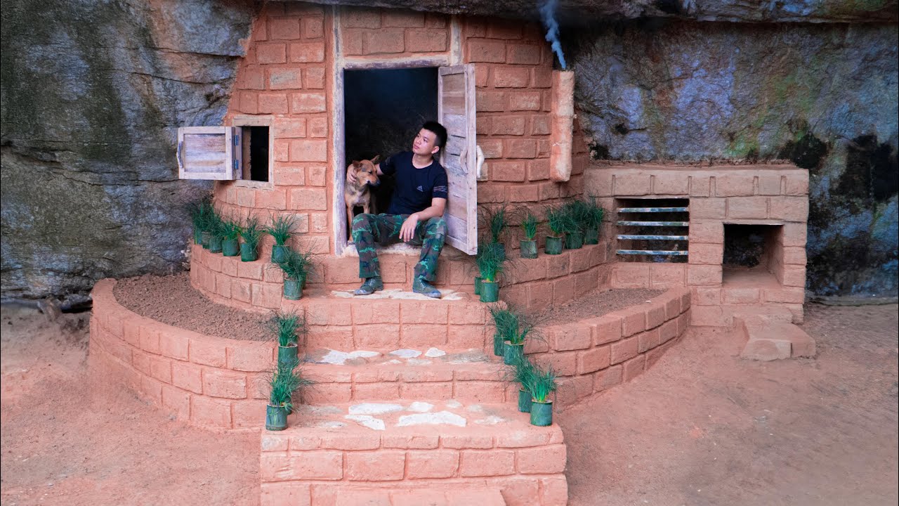 Build a NATURAL Earthen Cabin Under a Large Rock with Bushcraft