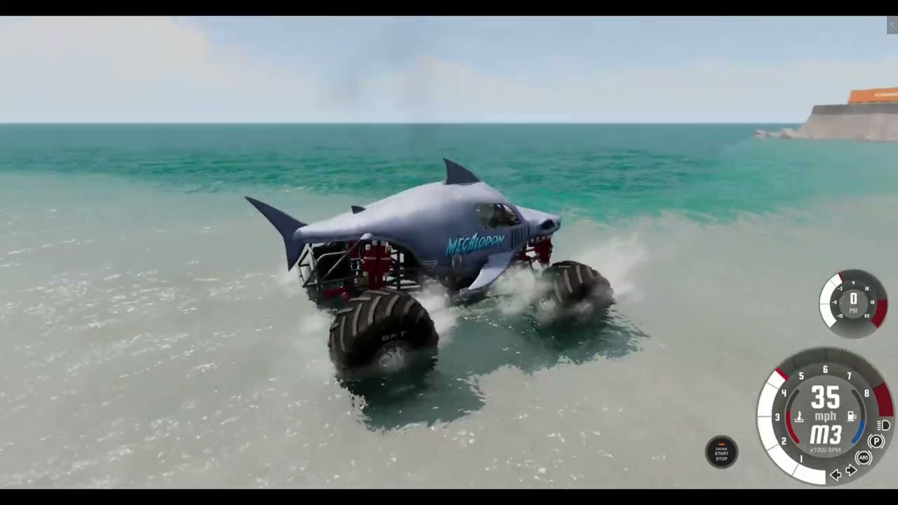 Megalodon Port And Beach driving in BeamNG