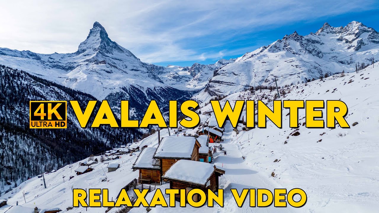 Wonderful Valais Winter 4K Switzerland Drone Relaxation Video