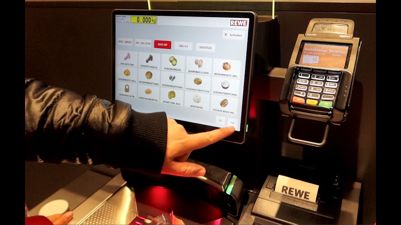 REWE Germany Scan&Go self checkout system, scan and pay for items without a cashier