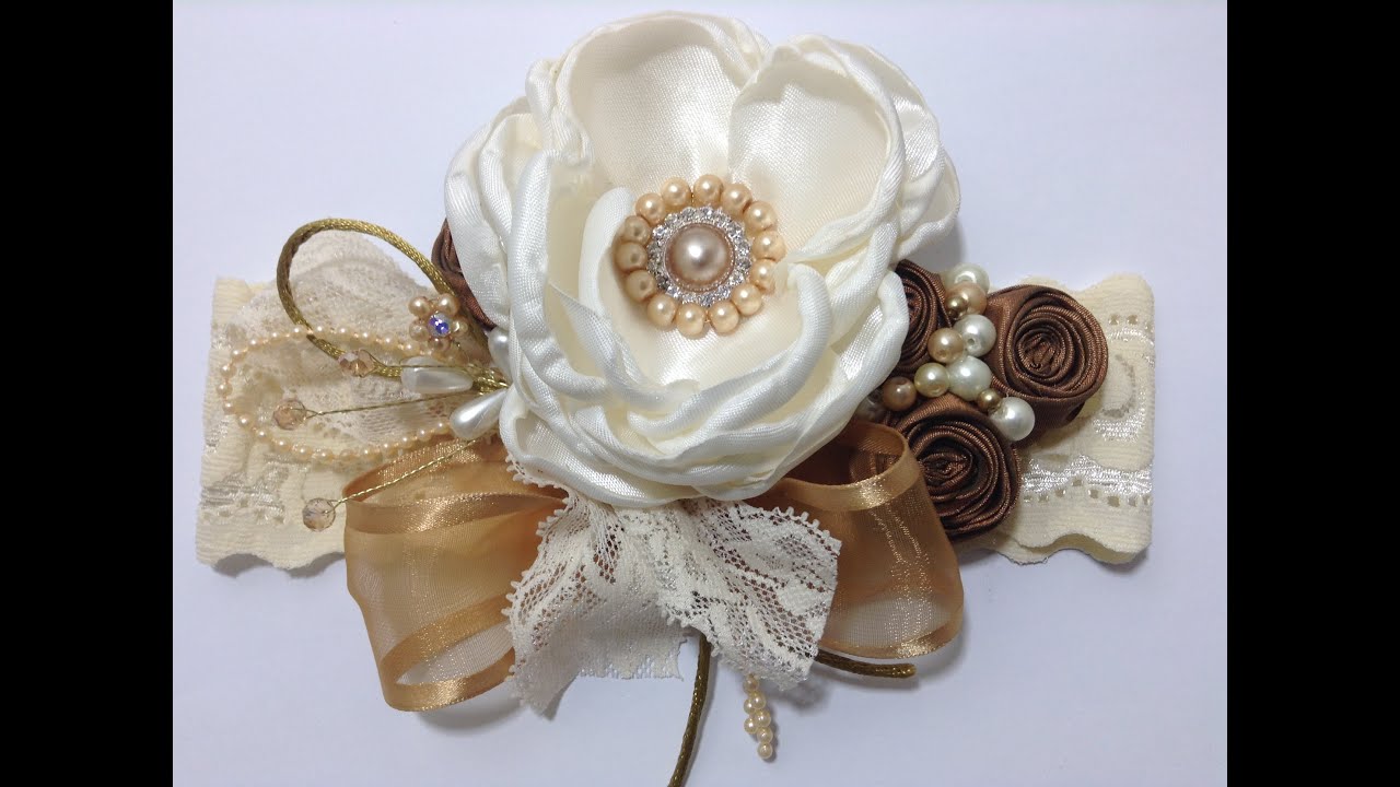 Tiara con flores de tela  y lindos detalles VIDEO No. 339