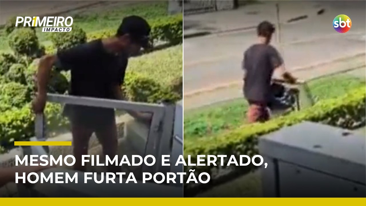 Homem sai tranquilamente do pr&eacute;dio ap&oacute;s roubar port&atilde;o de elevador | #PrimeiroImpacto