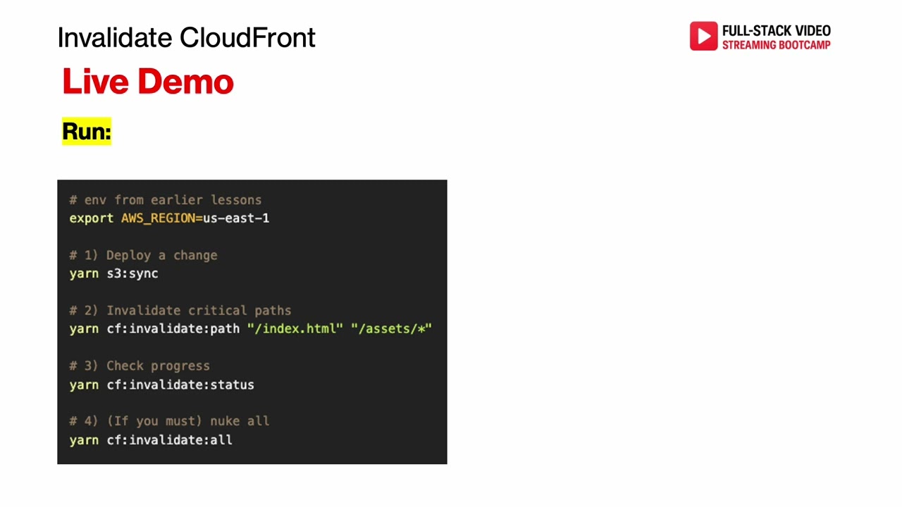 7. Invalidate CloudFront. CLI