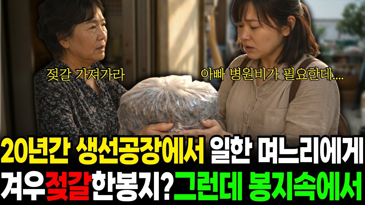 20년간 생선공장에서 일한 며느리에게 겨우 젖갈 한봉지주며 친정다녀오라는 시어머니 그런데 그 냄새나는 봉지속에서 경악할 일이 벌어지는데....사연 오디오북 |감동사연 | 인생이야기