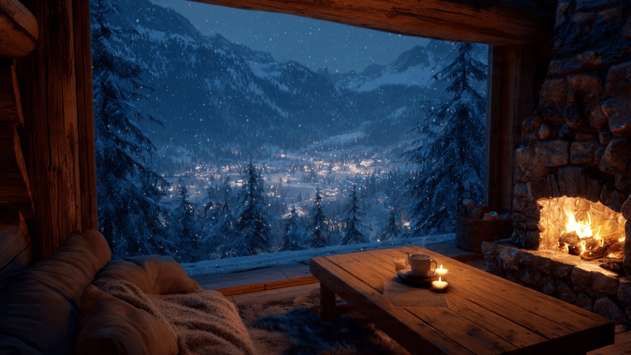 Cozy Cabin Winter Night & Fireplace Sounds 🔥 | Relaxing for Deep Sleep