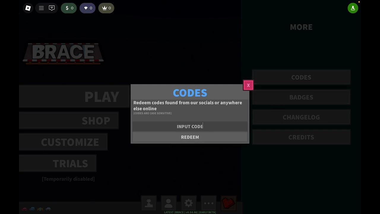 Roblox Brace codes(September 2025)