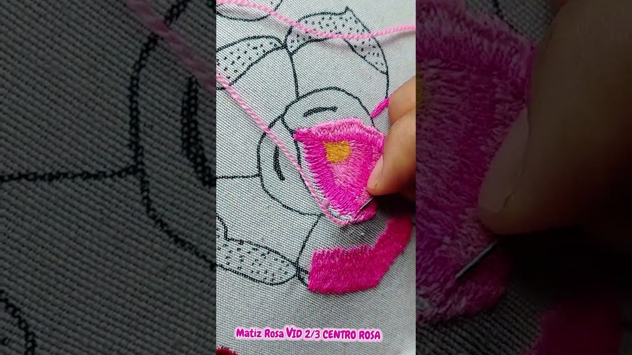 Matiz-  VID 2/3- Puntada de relleno- Rosa #rosasrosadas #rosas #rosasbordadas #embroideryart #arte 