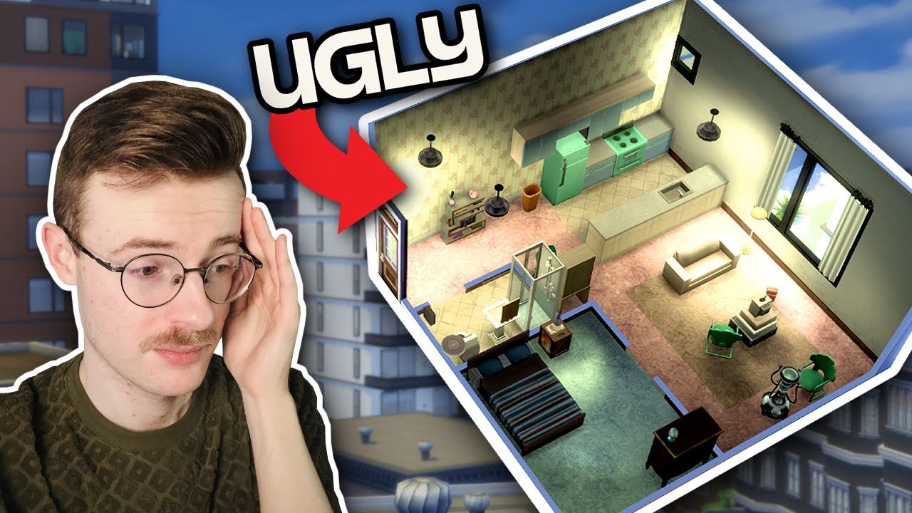 transforming an UGLY EA starter apartment in The Sims 4