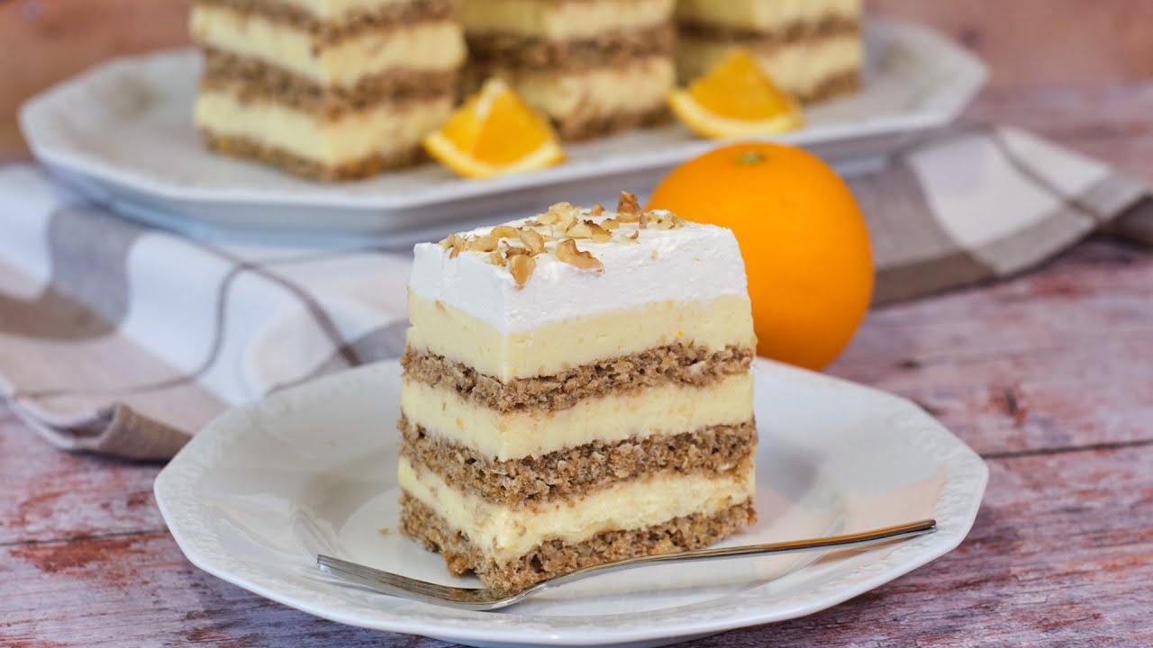 Kolač s narančama i orasima 🍊 - kremasti kolač sa hrskavim biskvitom