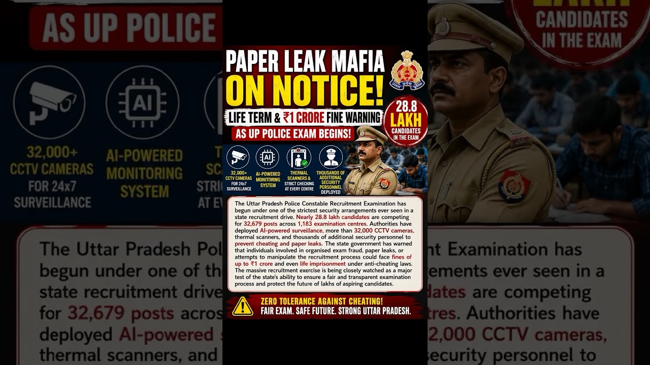 PAPER LEAK MAFIA ON NOTICE! LIFE TERM & ₹1 CRORE FINE WARNING AS UP POLICE EXAM BEGINS!