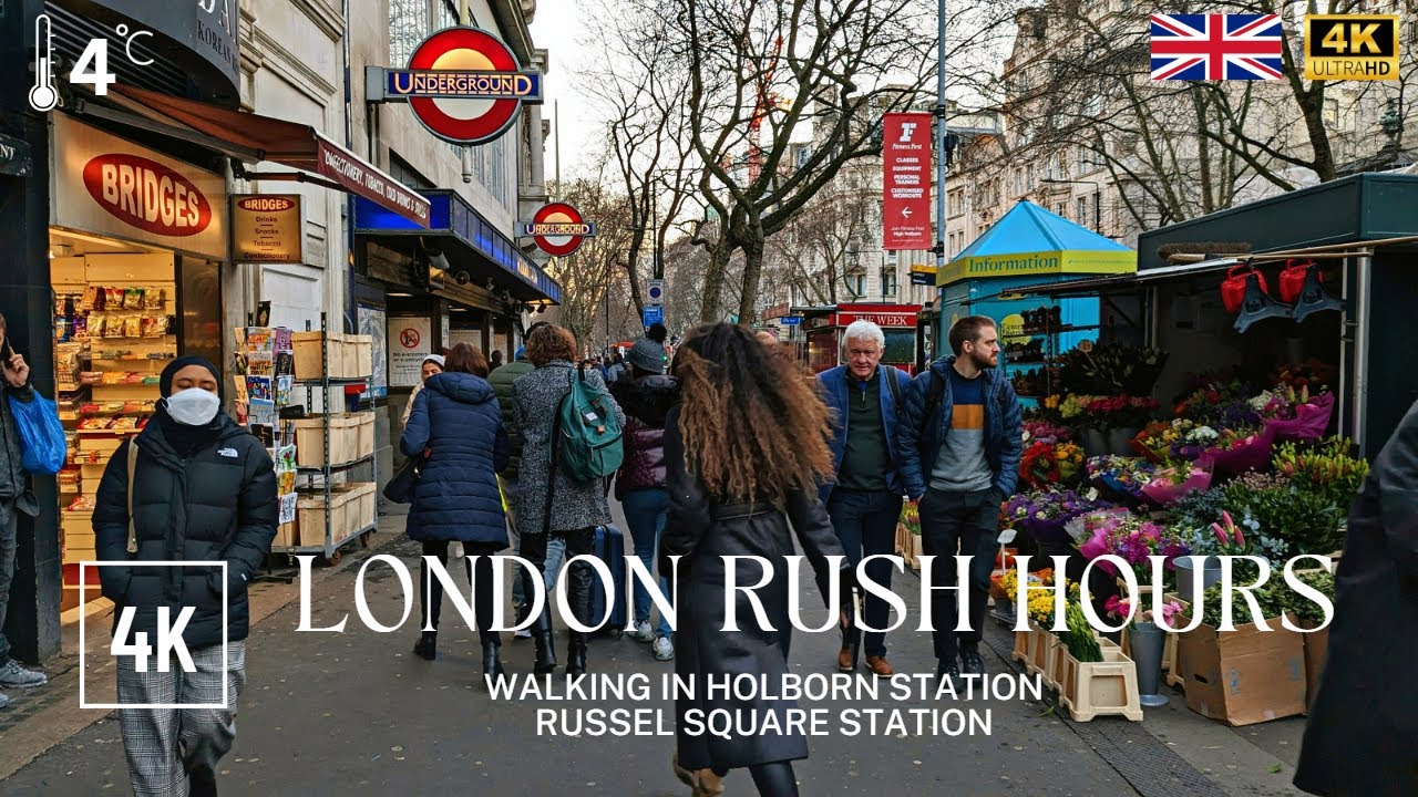 London Virtual Street Walk in Holborn Station to Russel Square Station | London Rush Hour Walking 4K