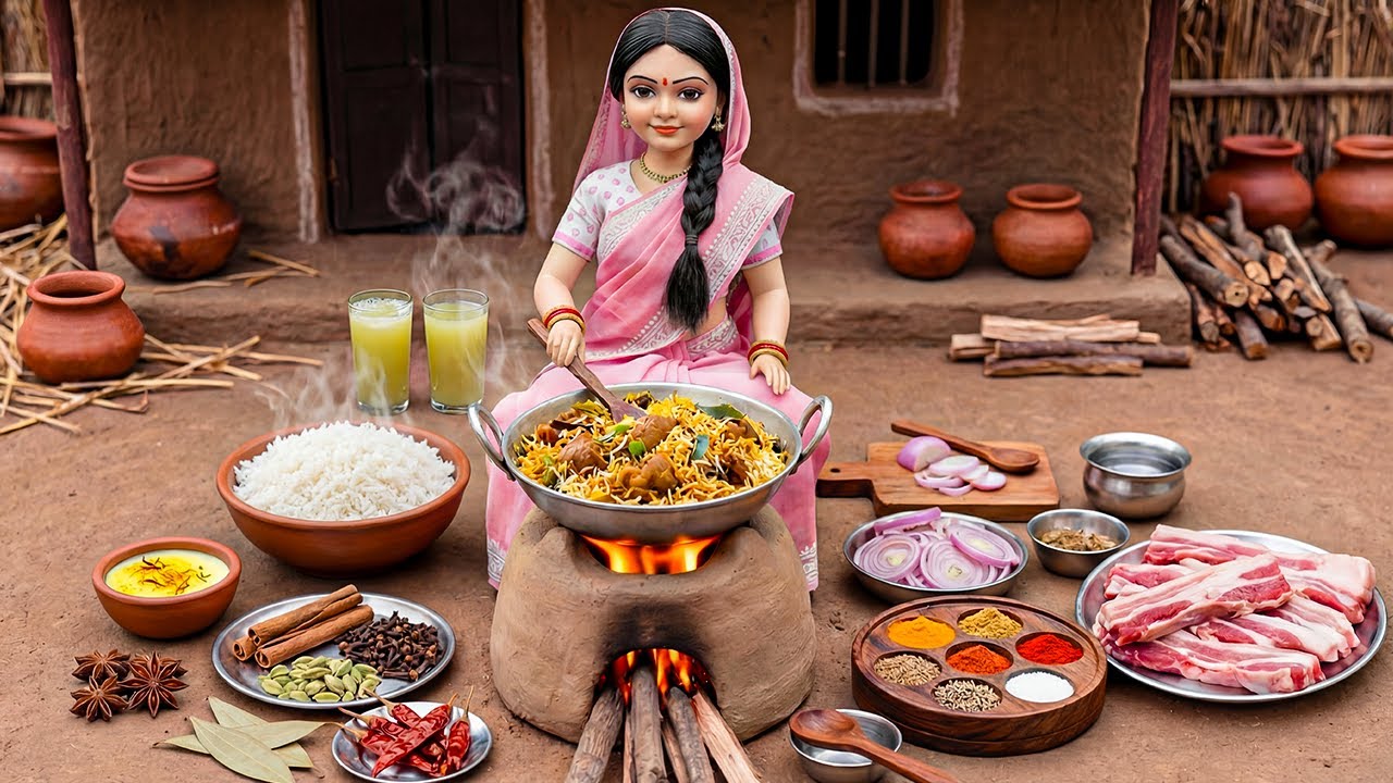 Miniature Doll Cooks Lamb Biryani & Fresh Sugarcane Juice ASMR | Indian Village Tiny Kitchen Story