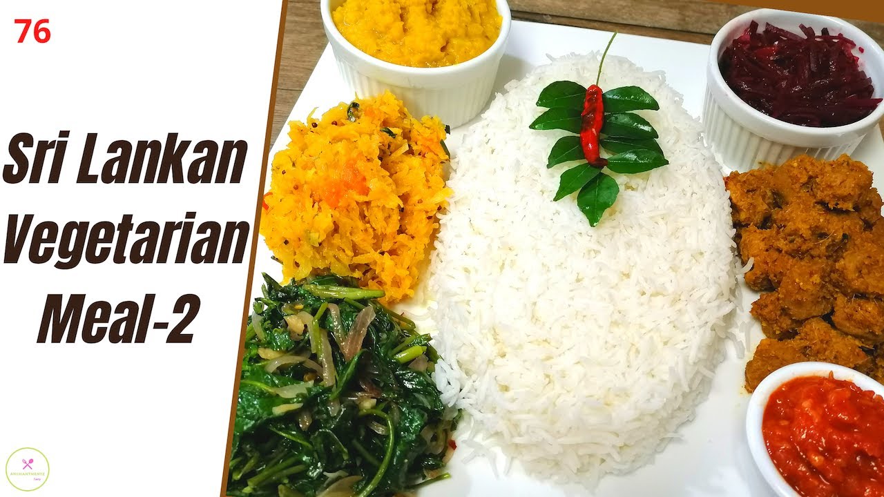 Sri Lankan Traditional Vegetarian Meal - Beetroot Curry Radish & Kankung Tempered, Soya Meat Curry