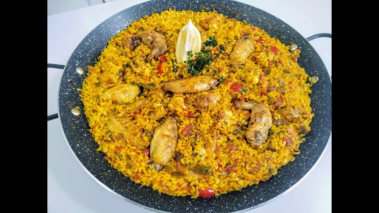 Como hacer una sabrosa  paella con alitas de pollo, fácil y económica en 30 minutos !!