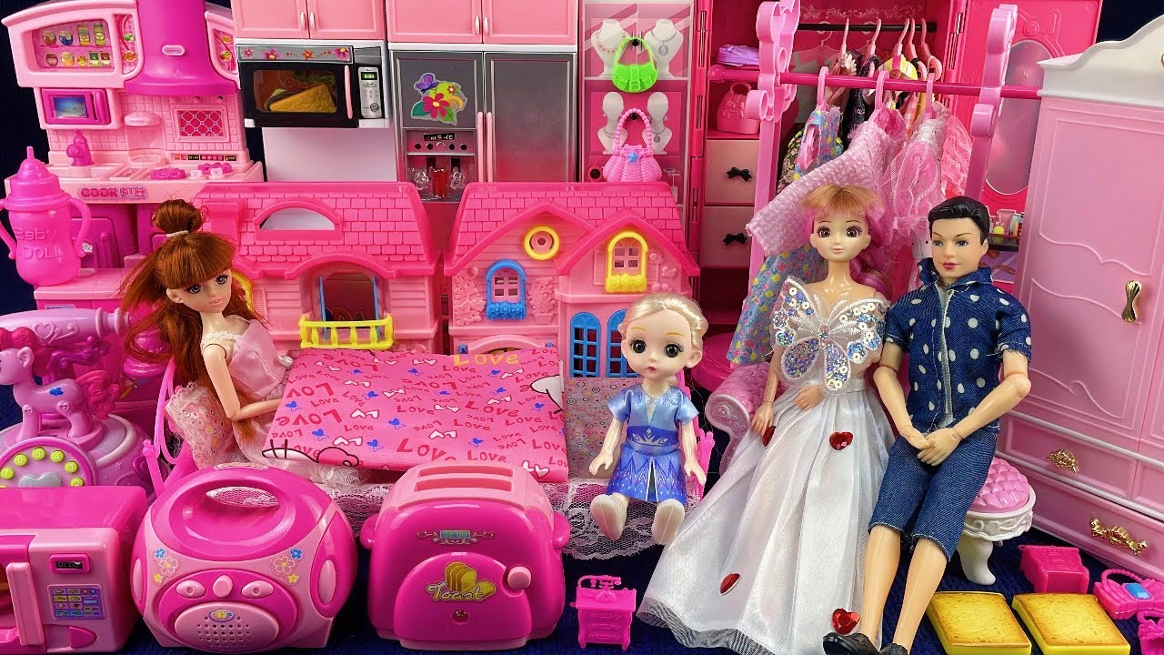 9 Minutes Satisfying with Unboxing Pink Barbie Bedroom Collection | ASMR | Toys Review 