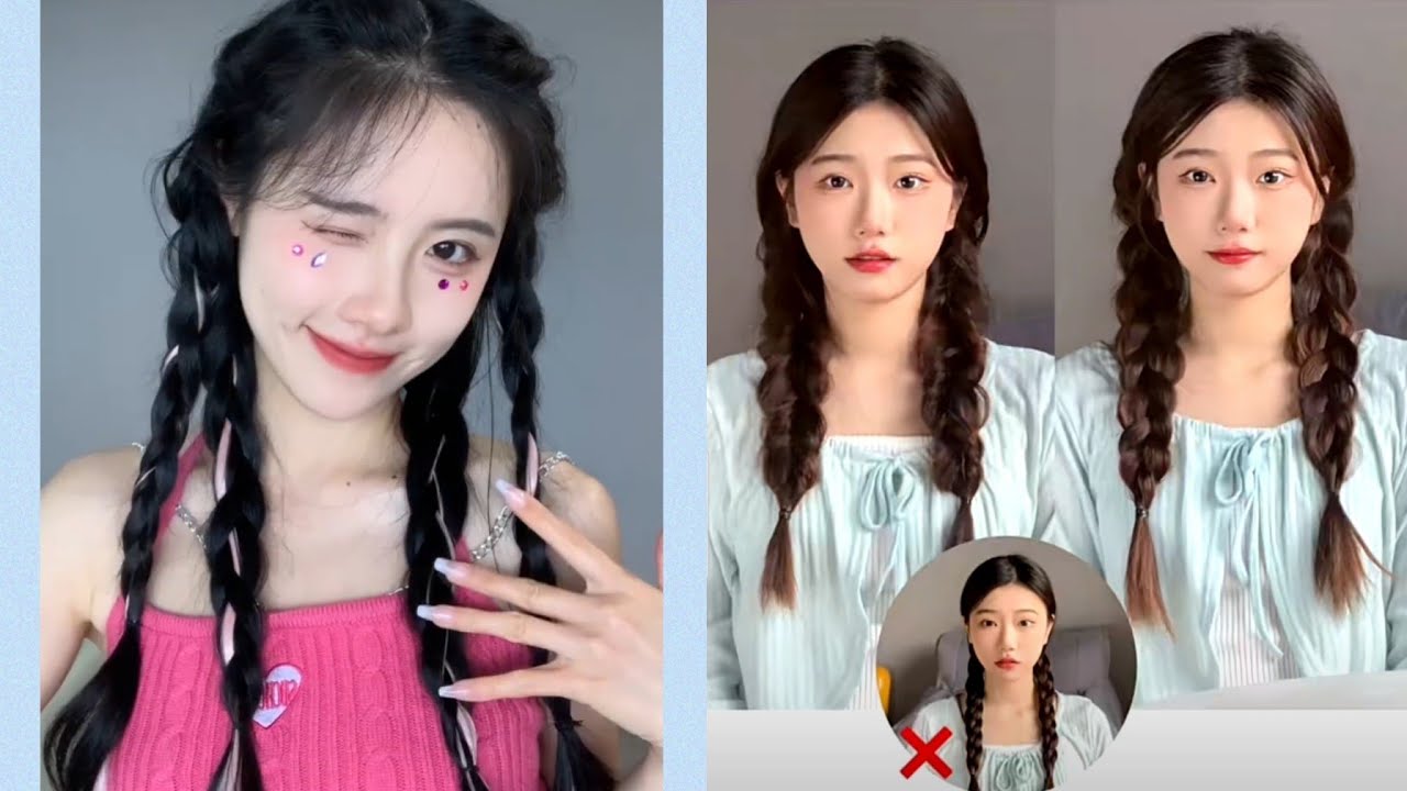 Cute Hairstyle Tutorial Korean Style for Girls💮 Braids & Ponytail Hairstyle
