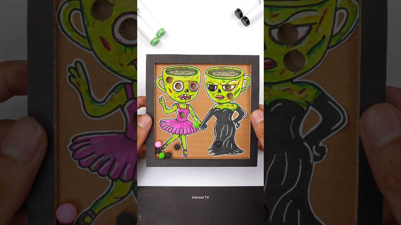Brainrot Horror Zombie Cardboard Pinballs Challenge Game 😍 DIY Craft Ideas #shortsvideo #challenge