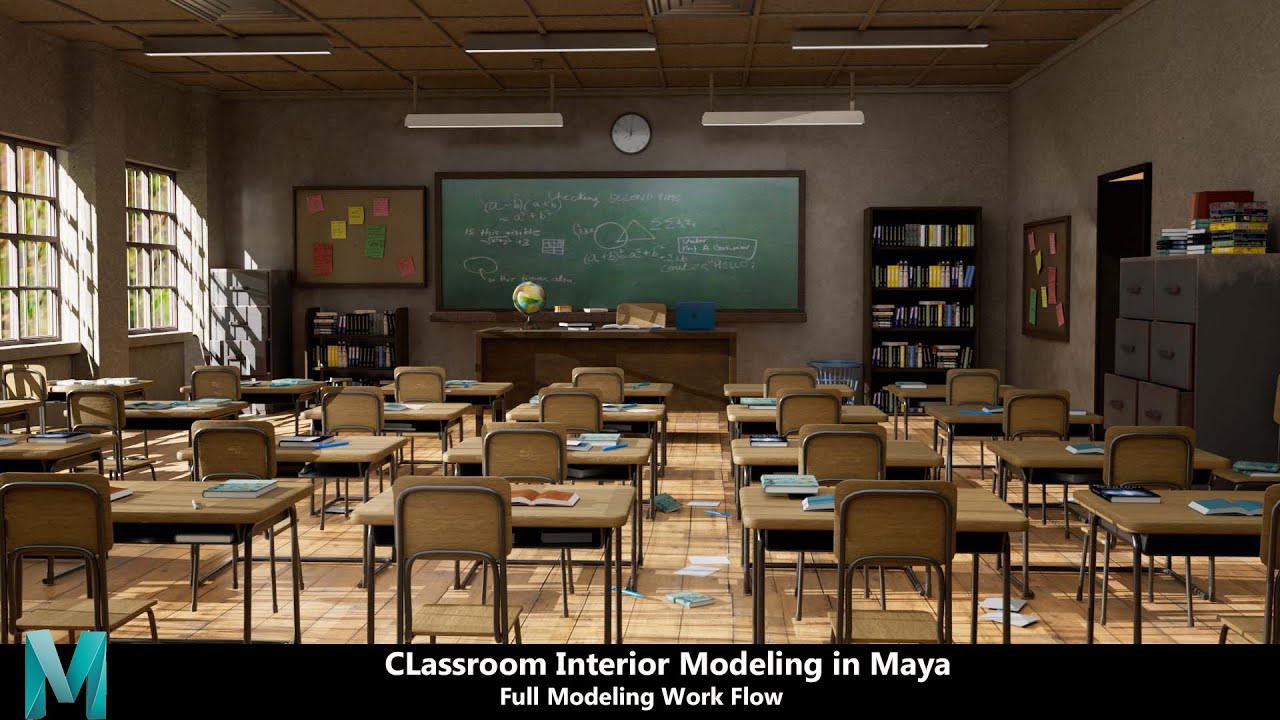 Classroom Interior Modeling Tutorial in Autodesk Maya