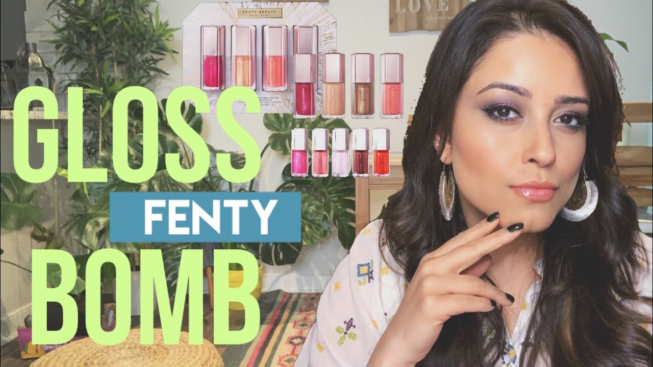 Fenty Gloss Posse Mini Gloss Bomb Swatches comparison on Indian Olive Skin
