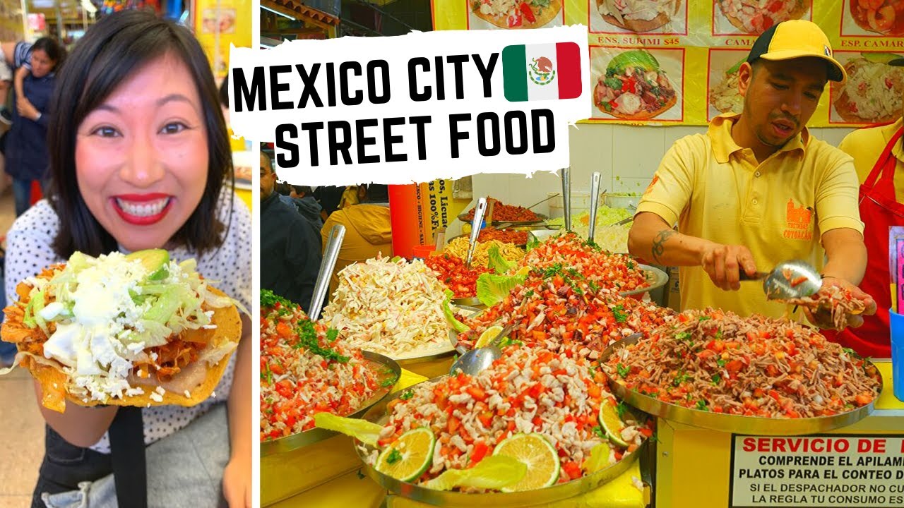 BEST MEXICAN STREET FOOD in Coyoacan Market, Mexico City | Tasty TOSTADAS + CORN FUNGUS quesadillas