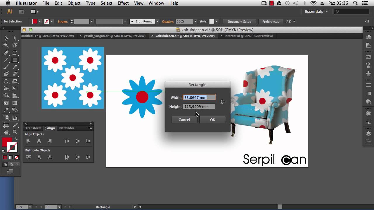 illustrator cs6 koltuk desen tasarımı, pattern, desen, doku giydirme